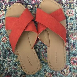 Red slide on sandals